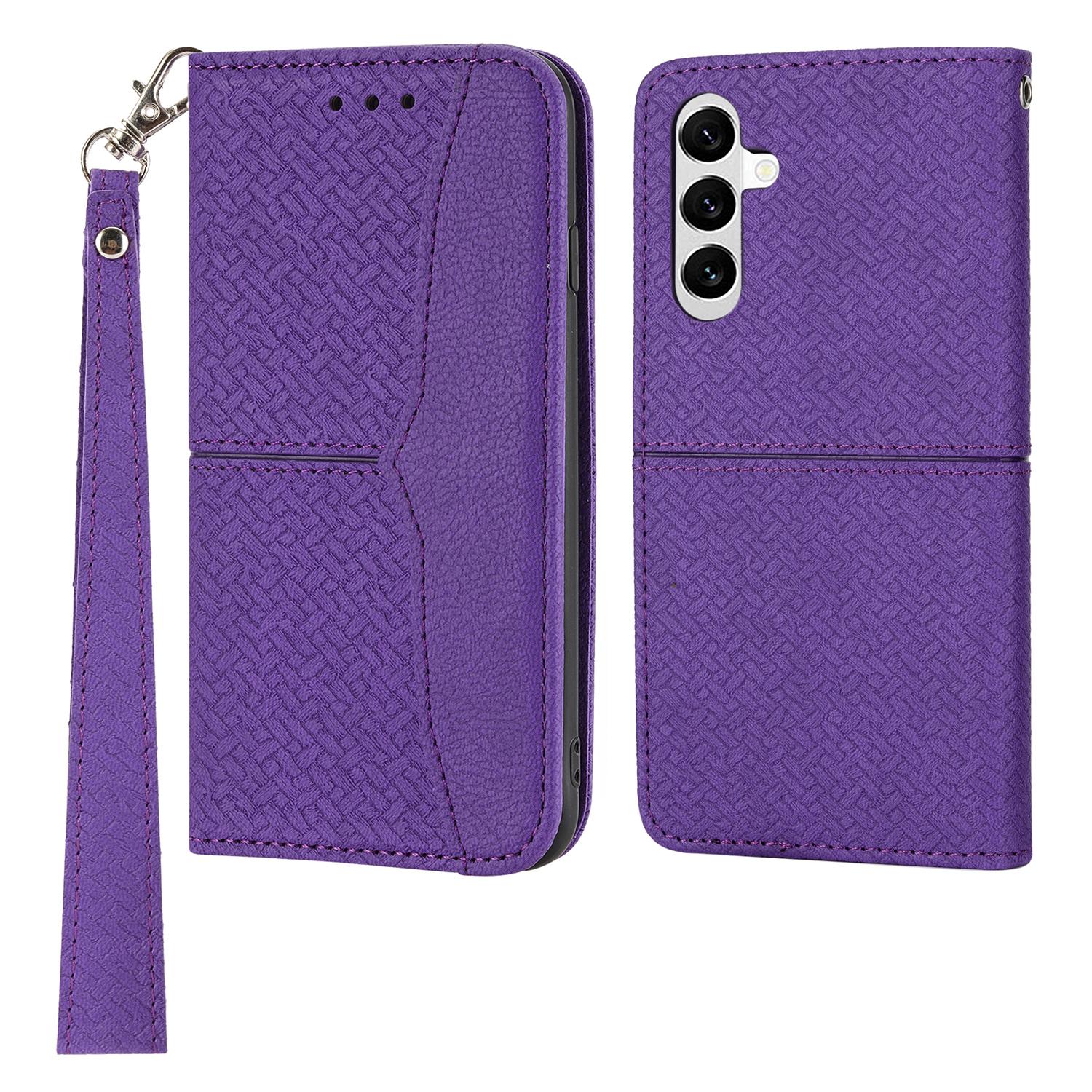 

For Samsung Galaxy A17 5G/A26 5G Case Woven Texture PU Leather Wallet Phone Cover with Wrist Strap Purple