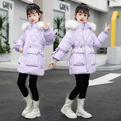 Kinder Baumwolljacke, Mittel bis Lang, Dicke Daunen-Baumwolljacke, Mädchen Wattierte Taillen-Baumwolljacke mit Zusätzlichem Samt