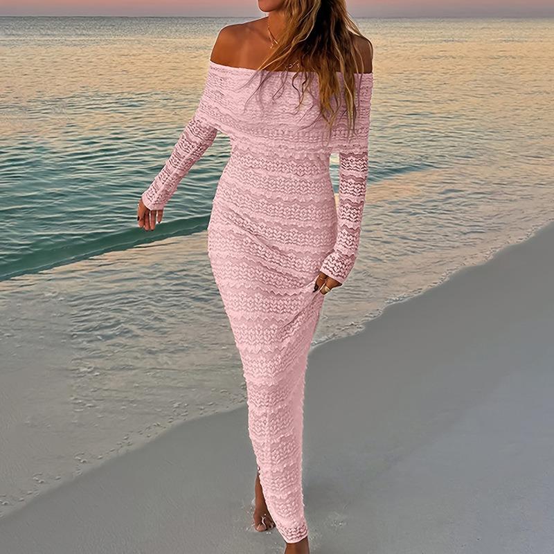 Summer New Fashion Temperament Elegant Solid Color Off-the-shoulder Slim and Thin Dress Women