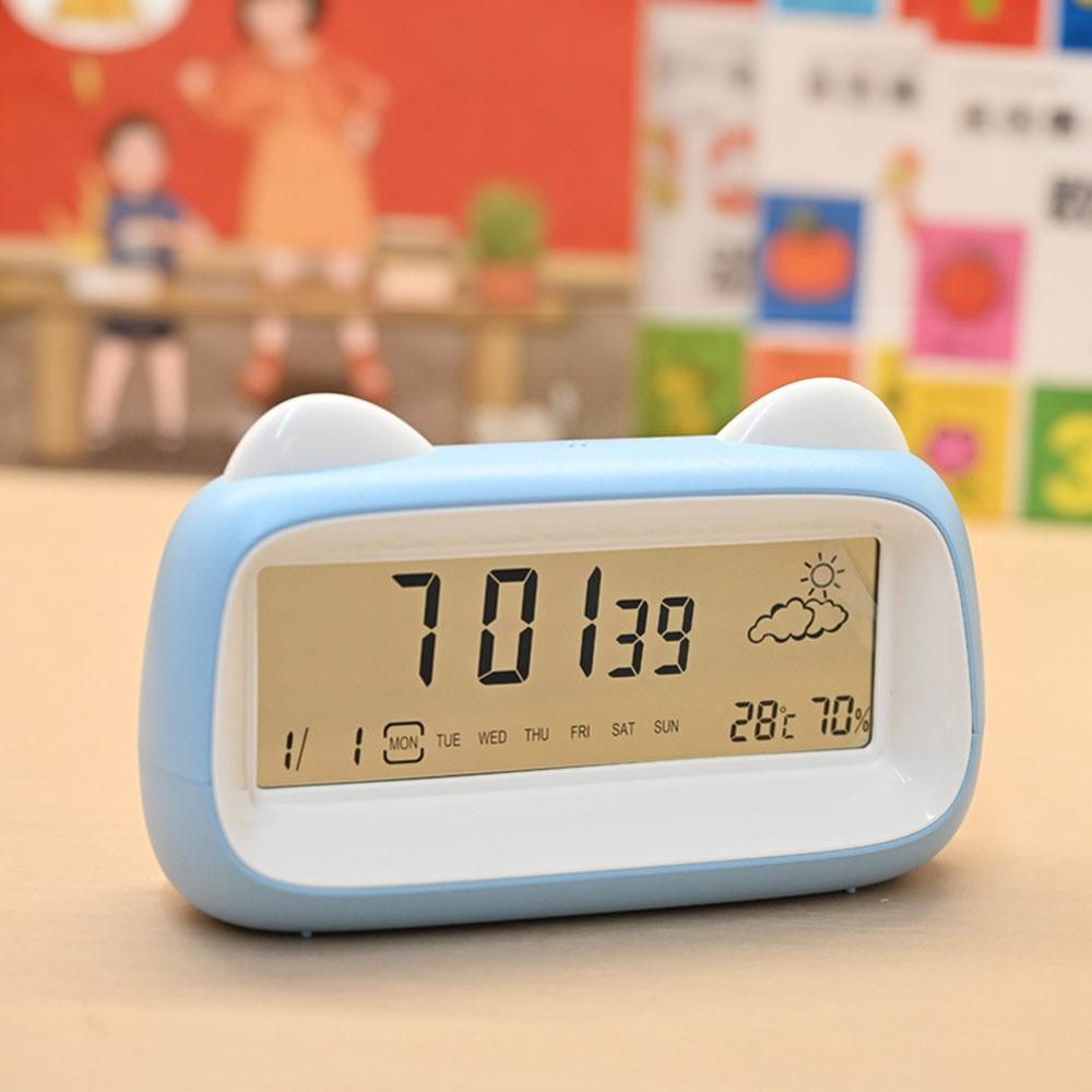 Temperature Display Digital Alarm Clock Humidity Display Week Display Cat Shape Clock Digital Display LCD Screen Alarm Clock