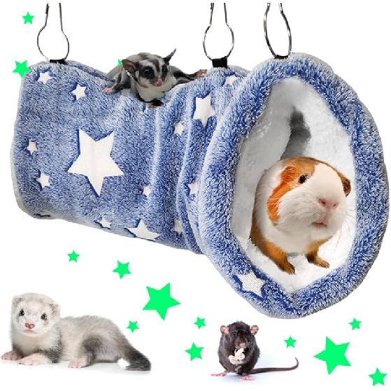 LEFTSTARER Noctilucent Luminous Guinea Pig Rat Hammock Bunkbed Hanging Tunnel and Soft Bed Mat for Ferret Hedgehog Squirrel Hideout Cage Accessories