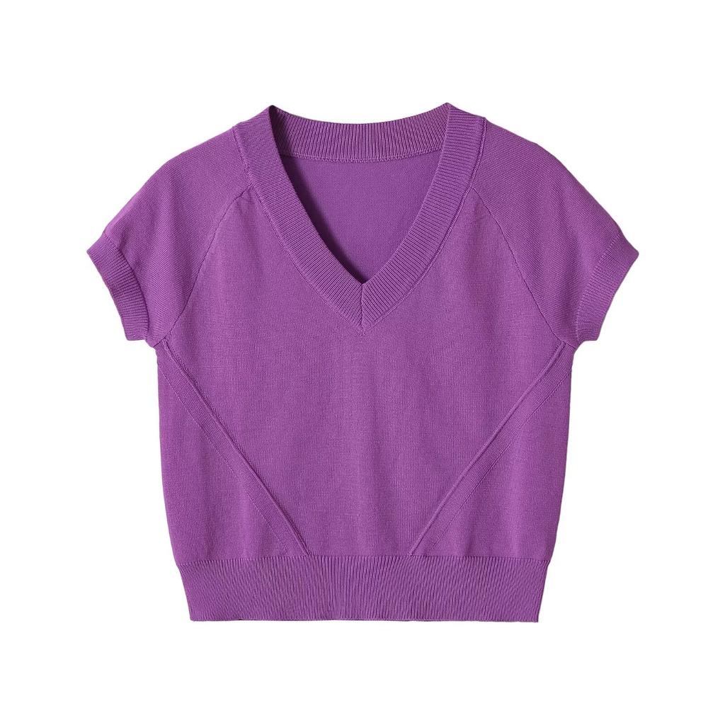 European and American style, new women's clothing, foreign style V-neck short-sleeved casual knitted top 9598046