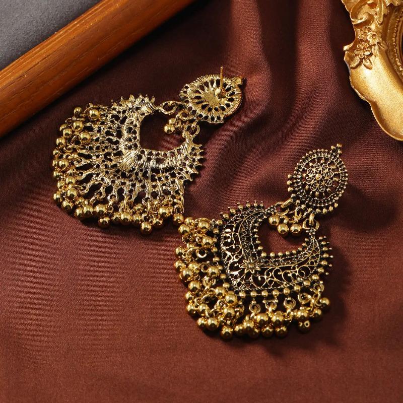 Cercei Stil Etnic Bohemian Retro, Temperament Exagerat, Cercei Goliti cu Inimă, Clopoțel Lung, Accesorii Indiene