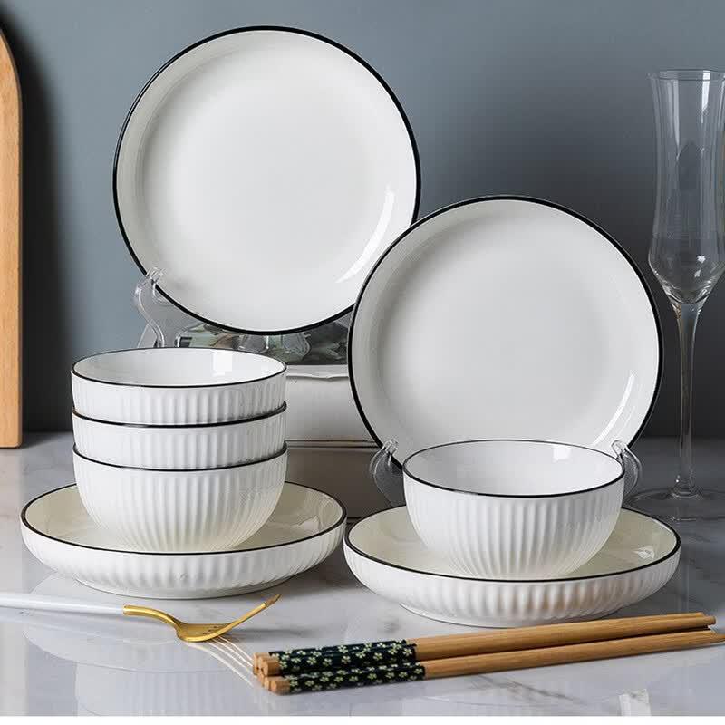 Black Line Glazed 12-Piece Ceramic Dinnerware Set for 4