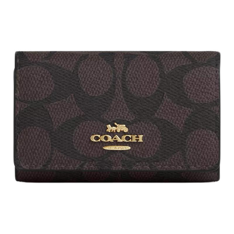 COACH 10 brand logo snap closure coated canvas key case regular women s black black чёрный