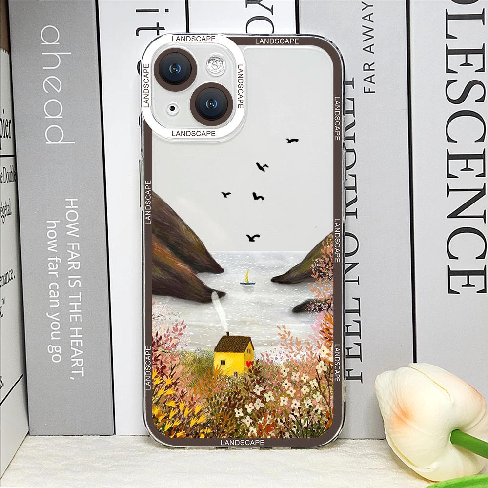 Landscape Oil Painting Phone Case for IPhone 14 15 16 Pro MAX 11 13 12 XS X SE2 XR 7 8 Plus Shockproof Aesthetic Art Soft Covers