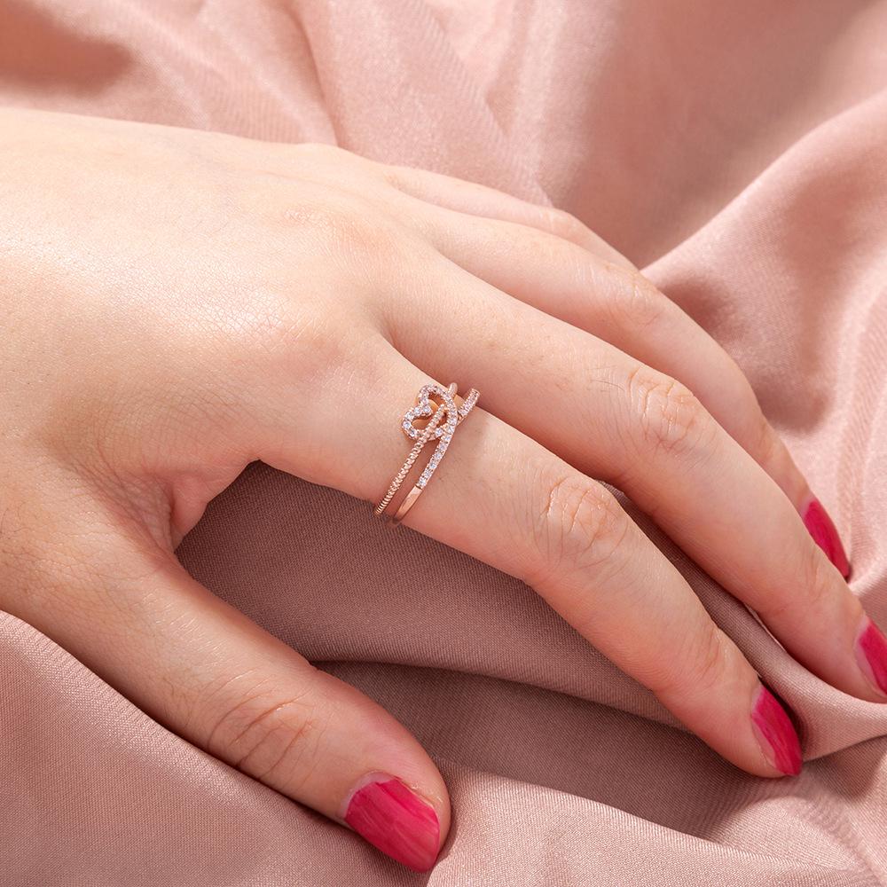 Adjustable Heart-Shaped Double-Layer Index Finger Ring - Cool European & American Style Jewelry