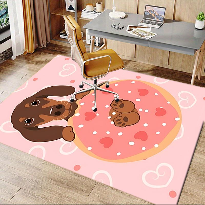 Chair Mat Office Carpet Oversized Pink Donut with Cute Dog Design, Perfect for Home Decor, Sofa Rug, and Office Use As a Gift for Any Room