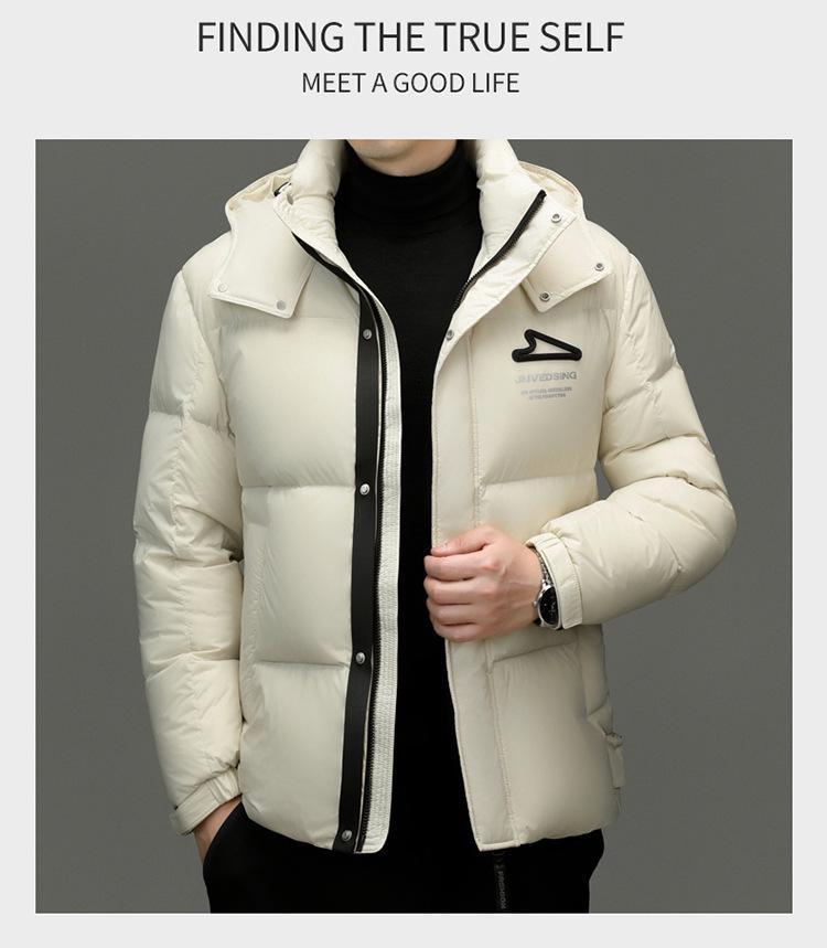Men's 2025 Winter Fashion Down Jacket, Thick and Warm with Detachable Hood.