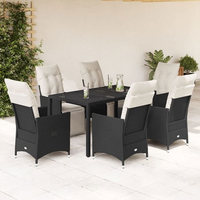 VidaXL Ensemble à manger de jardin coussins 7pcs Noir Résine tressée, ensemble de salle à manger d'extérieur, meuble de 3276866