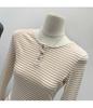 Haut de base à rayures à manches longues de longueur moyenne pour femme - Style coréen Hiver 2026