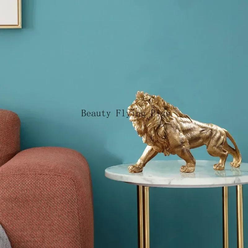 Goldener König der Löwen, Kunstharz-Ornament, für Zuhause, Büro, Schreibtisch, Tierstatue, Dekorationszubehör, Wohnzimmer, Heimdekoration, Ornament