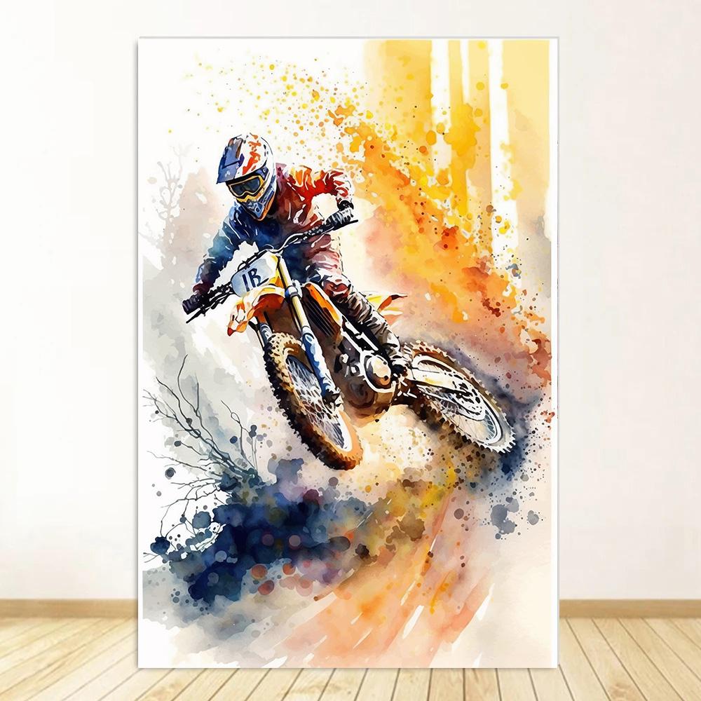 Watercolour Dirt Bike Motocross Posters Prints Canvas Painting Motorcycle Motorbike Wall Picture for Room Home Decor Biker Gift