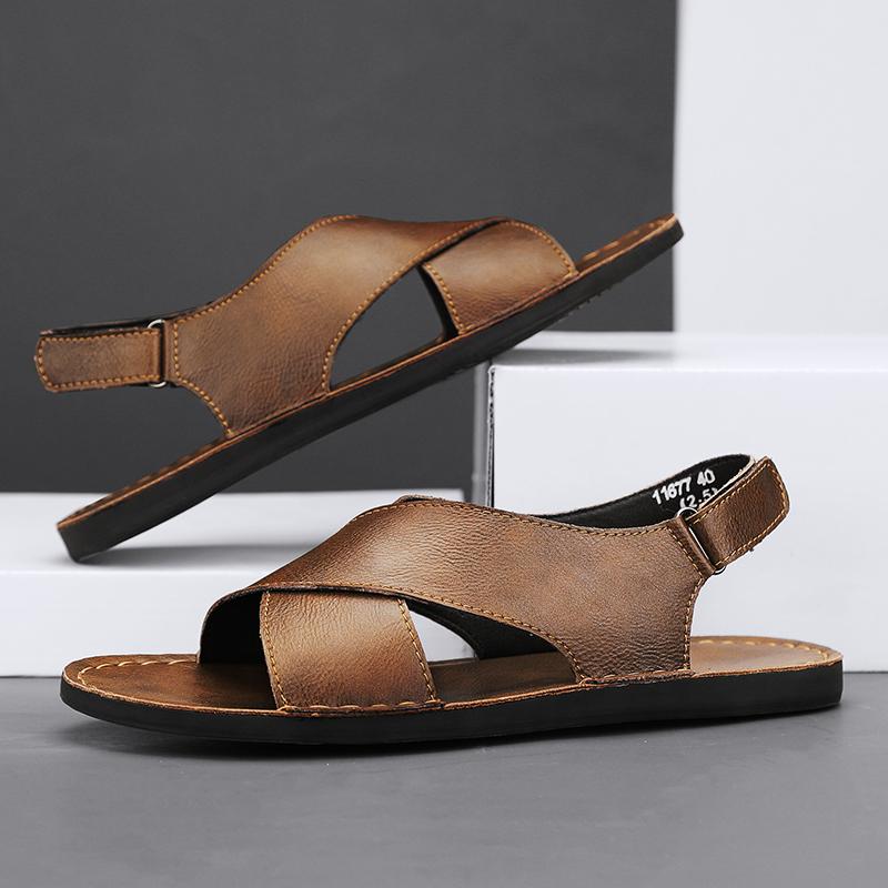 TUINANLE Leather Sandals, Breathable Men's Beach Shoes, Non Slip Soft Soled Cowhide Casual Sandals/slippers Women