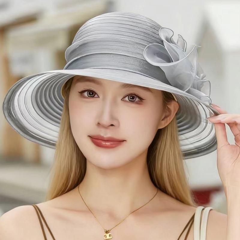 Women'S Retro Organza Fisherman Hat Big Brim Summer Sun Visor Breathable Lightweight French Style Hepburn Design