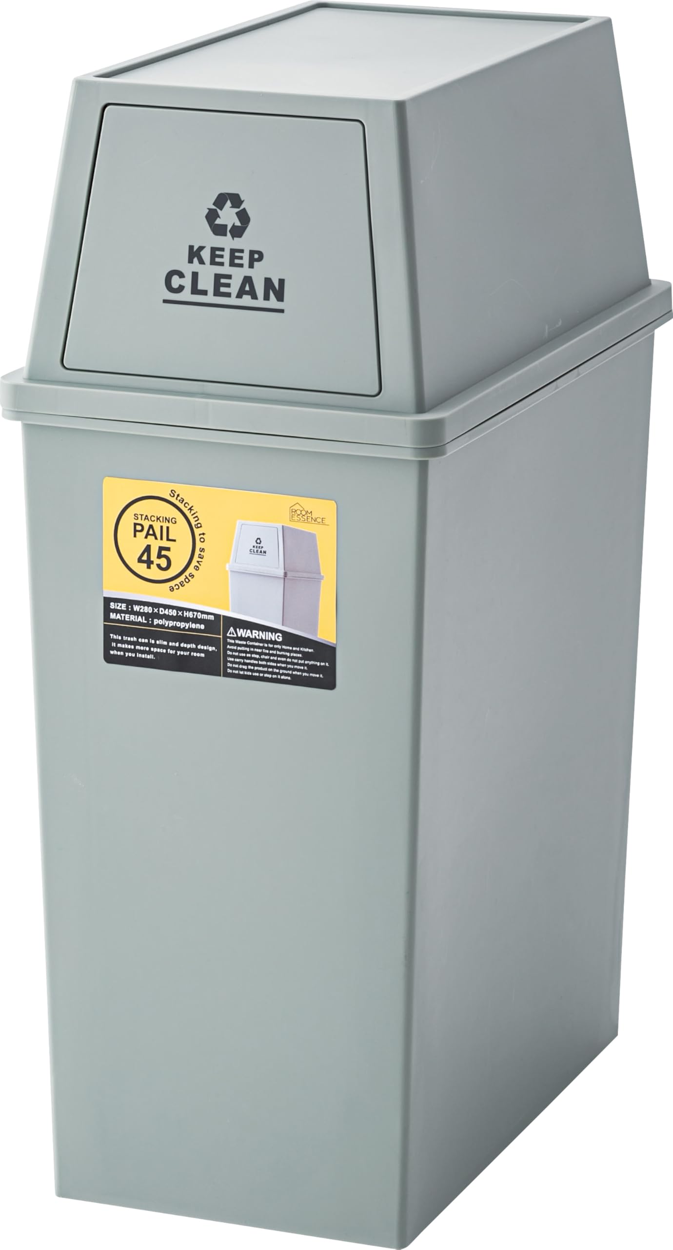 

Azumaya-kk LFS-761GR Trash Can with Lid, Gray, W28 x D45 x H67cm