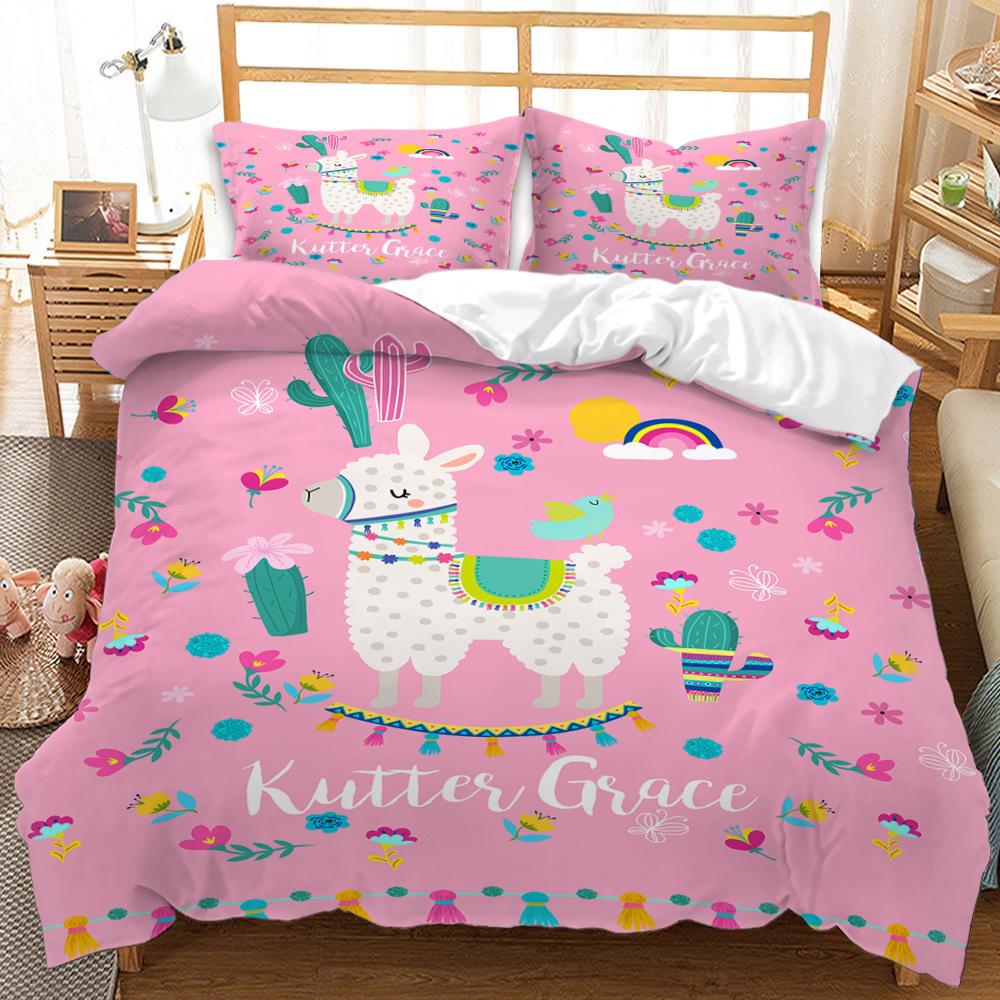 3D Digital Printing Cartoon Animal Bed Three-Piece Set Four-Piece Set