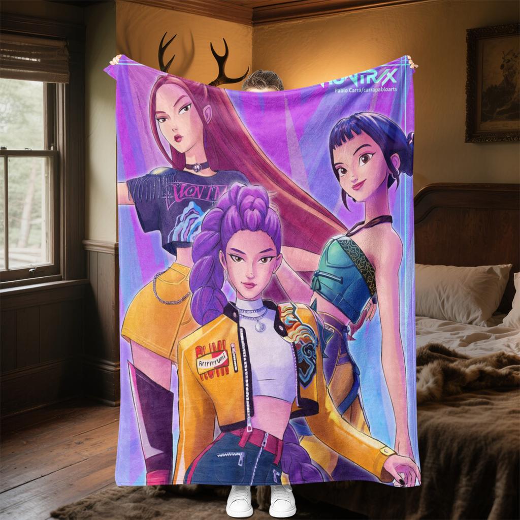 KPop Demon Hunters Plush Blanket Soft Comfortable All Seasons Perfect Sofa Office Naps Outdoor Travel Makes Great Gift