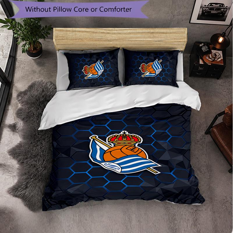 Biancheria da Letto a Tema Real Sociedad FC Set 3 Pezzi Copripiumino Biancheria da Letto Decorativa Per Camera Teen Decorazione Casa