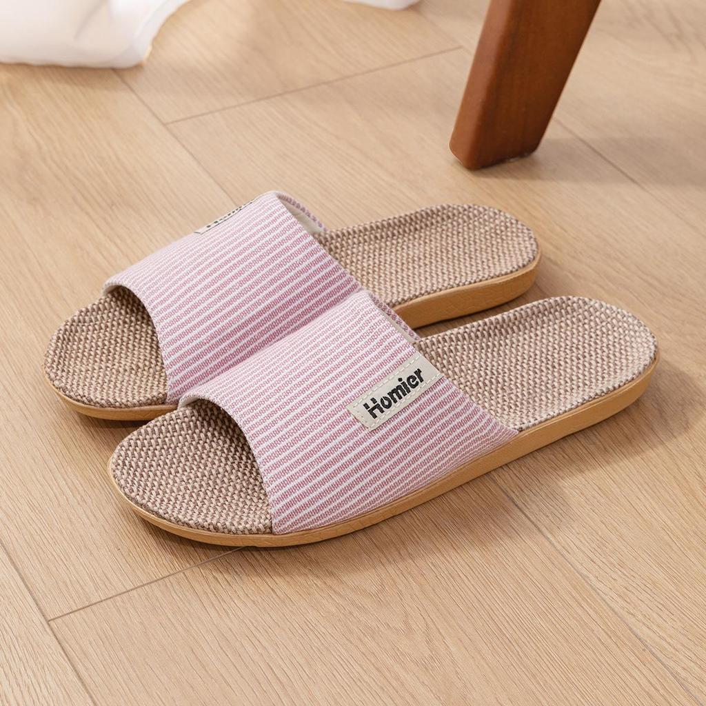 Jie Liya Linen Non-Slip Slippers - Unisex, Plus Size, Silent, Indoor/Office, All-Season