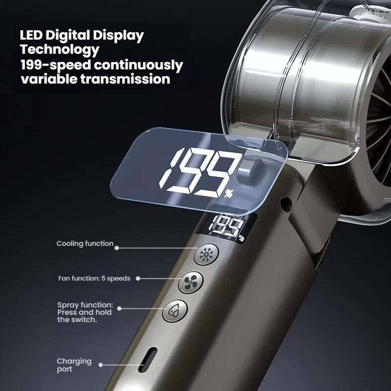 High-Speed Portable Turbo Handheld Misting Fan with Semiconductors for Office Foldable Mini Ice Cooling Fan with Strong Wind Fan