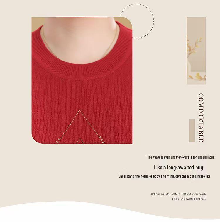 Extra Wide Plus Size Autumn/Winter Wool Pullover Sweater for Middle-Aged and Elderly Women