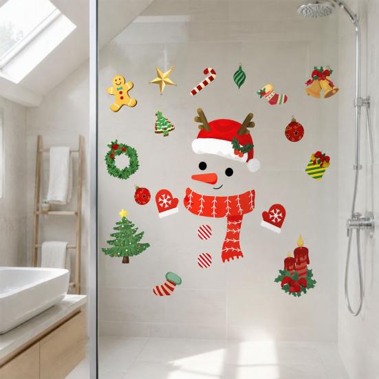 Removable Party Decals Christmas Window Clings, Cartoon Antlers Snowman Wall Stickers, Waterproof PVC Stickers Decorative for Home Glass Windows