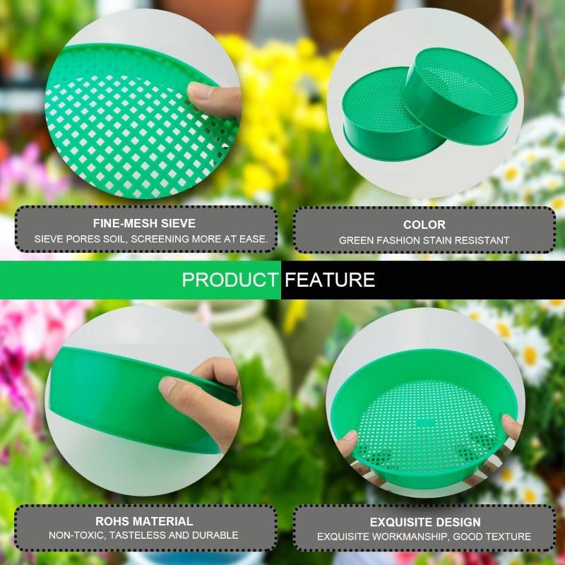 3Pcs Plastic Soil Sieve Filter Mesh for Soil Stone Sifting Filtration Home Garden Flower Plant Nursery Tools (Green)