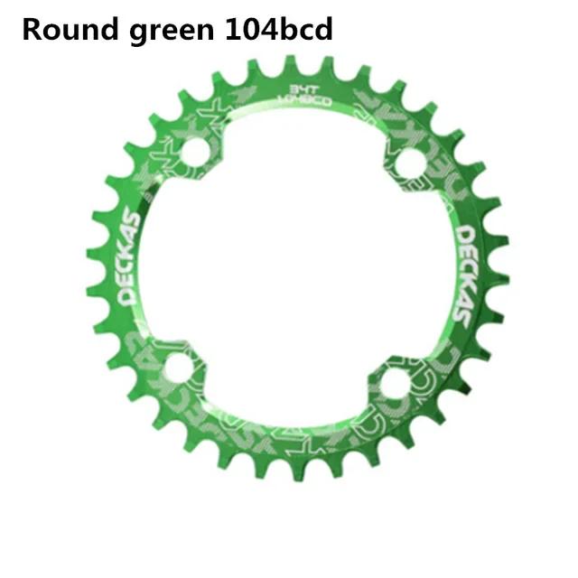 Deckas 104BCD Round Narrow Wide Chainring MTB Mountain bike bicycle 104BCD 32T 34T 36T 38T crankset Tooth plate Parts 104 BCD 32T зелёный
