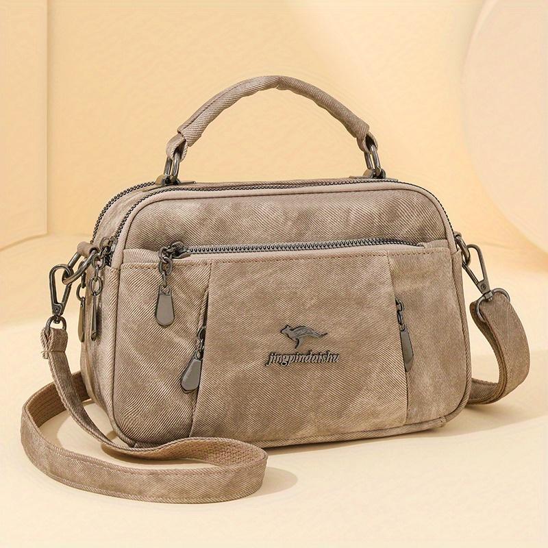 Damen Vintage Umhängetasche Crossbody Geldbörse mit Doppel-Reißverschlussfächern Damen Canvas Crossbody Tasche Mehrfache Reißverschlusstaschen Handtasche