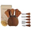 Akazienholz Weihnachtsbaum Käsemesser & Gabel Set mit Holzsockel - 6-teiliges Set