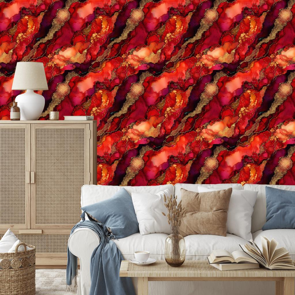 Ink Wallpaper Red, Burgundy, Orange and Peach 50x1000