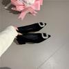 Rhinestone Buckle Luxury Block Heel Flats French Pointed Toe Women Banquet Slip On Loafers