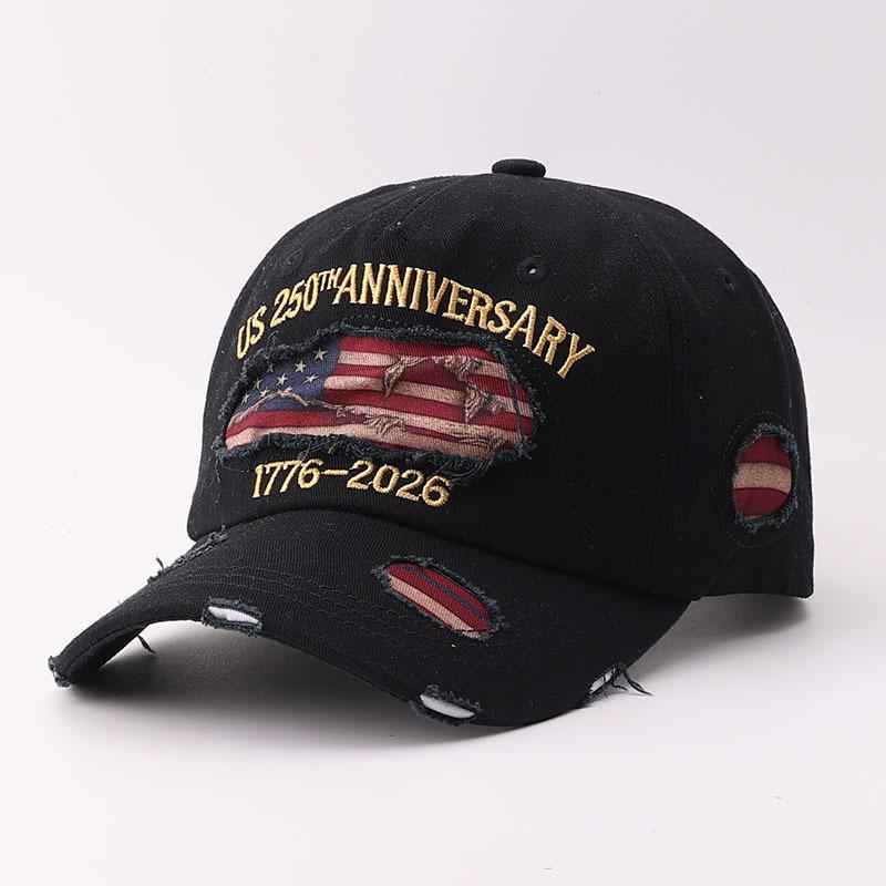 New American Retro Baseball Cap European and American Personality Ripped National Flag Curved Brim Sunshade Cap