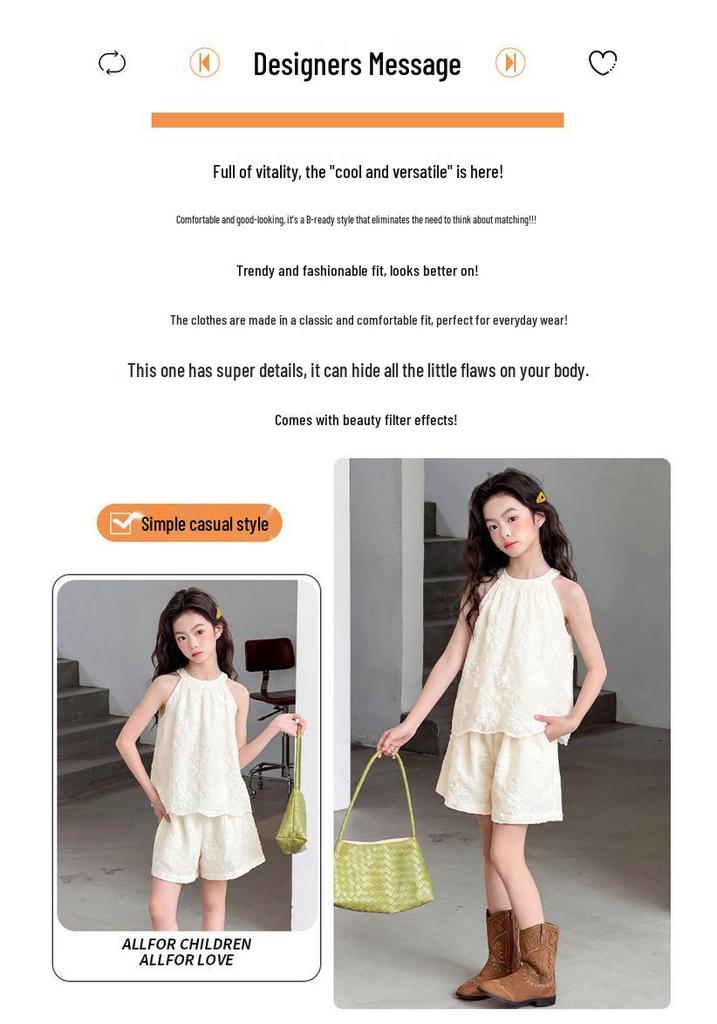 2026 Girls' Princess Style Summer Embroidered Camisole & Shorts Set