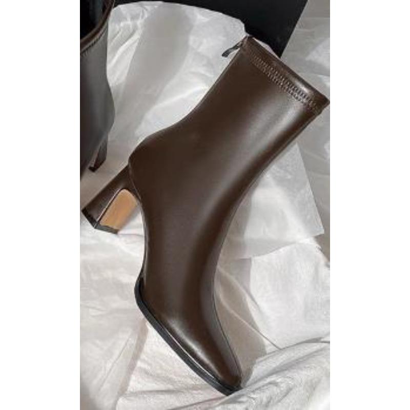 Nové dámské kotníkové boty, dámské zimní černé sexy čtvercové nízké podpatky, boty na zip, pohodlné krátké boty, bílé strečové úzké boty