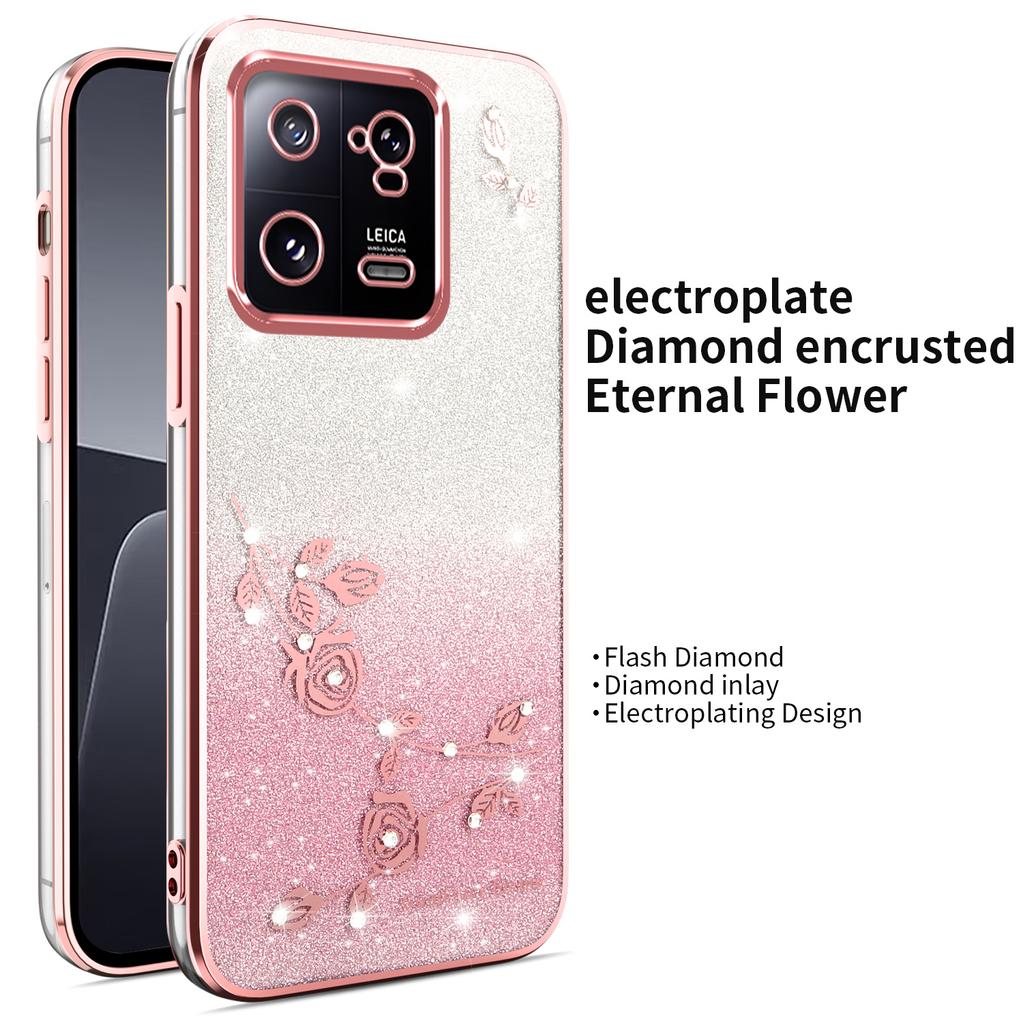 For Xiaomi 13 Pro 5G Case Dragonfly Kickstand TPU Flowers Glitter Phone Cover