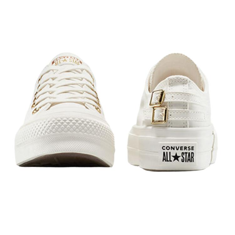Converse Chuck Taylor All Star Lift Platform Low Buckle Women Sneakers Cream Egret Black A11866C