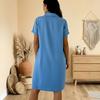 Mini Vestito Camicia Estivo a Maniche Corte da Donna Bottoni Revers Linea ad A Corto Vestito Casual da Spiaggia con Tasche