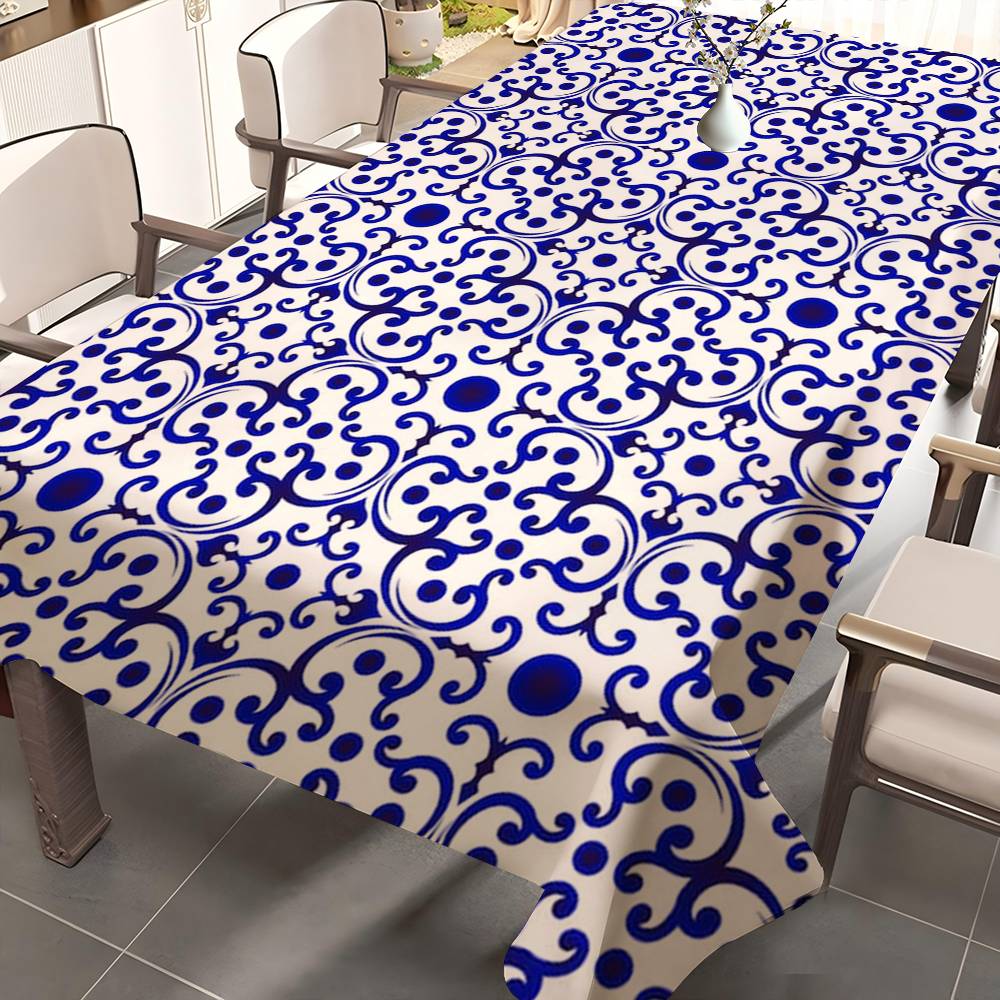 Classic Blue And White Porcelain Tablecloth Table Cover Christmas Picnic Party Wedding Waterproof Desk Cloth Table Decor