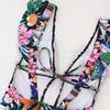 Women Monokini High Waist Backless Colorful Flower Print Deep V Neck