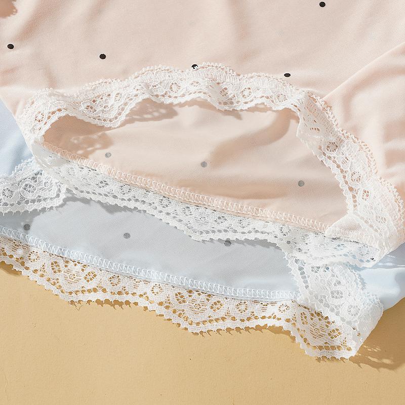 4PCS Women's Lace Panties M-XL Thin Sexy Ice Silk Briefs Dots Breathable Underwear Female Soft Intimates