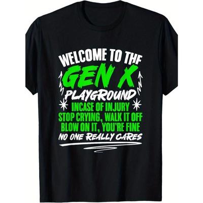 Taglie Europee T-shirt Umoristica da Uomo Generazione X - Benvenuti nel Parco Giochi della Gen X Citazione Divertente Sarcastica Maglietta Grafica Retro, Nera con Stampa Verde e Bianca