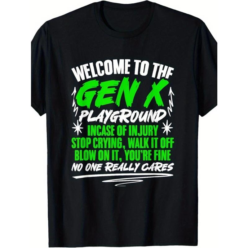 European sizes Men s Gen X Humor T-Shirt - Welcome to Gen X Playground Funny Sarcastic Quote Retro Graphic Tee, Black with Green & White Print S чёрный
