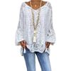 European and American Women's White Lace V-Neck Loose Pullover Long Sleeve Top