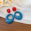 Silver needle resin oval pendant earrings retro Hong Kong style stud earrings female dopamine exaggerated earrings design sense niche