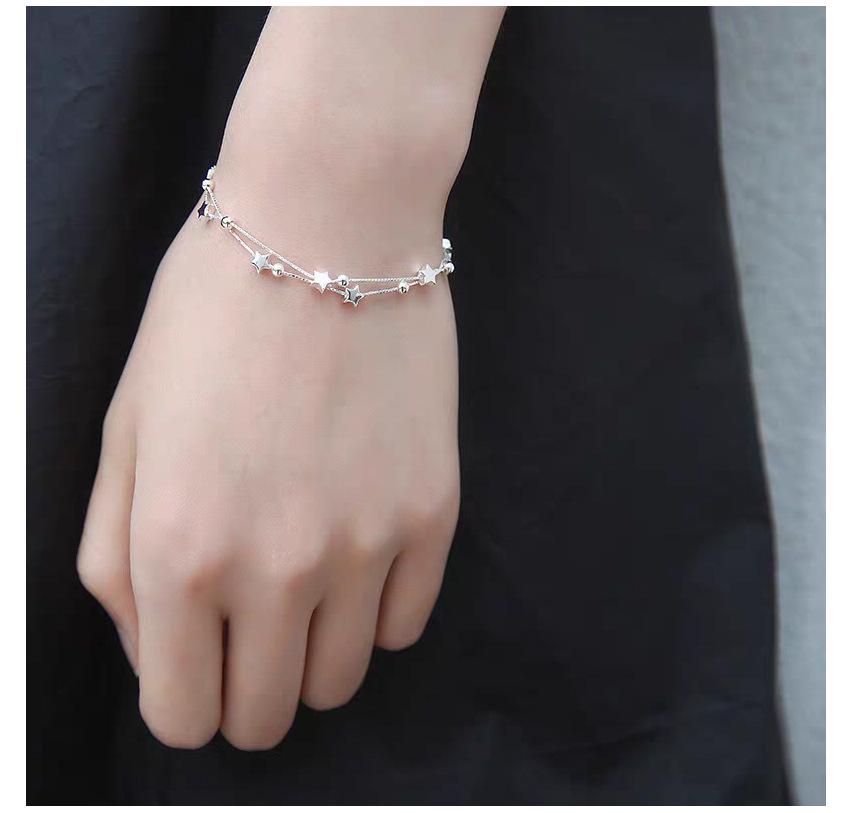 S925 Sterling Silver Double Star Layered Bracelet - Korean Style, Versatile Design, Perfect Gift for Girlfriend