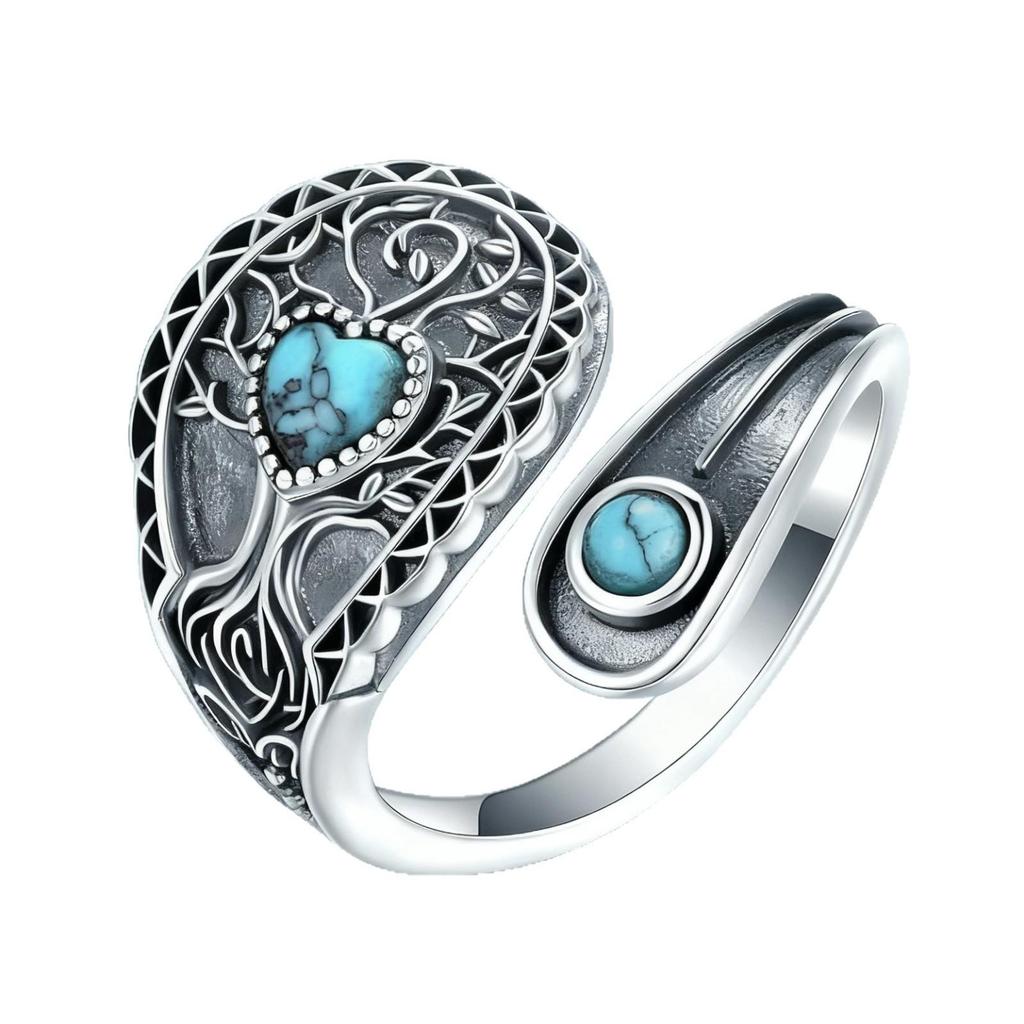 Adjustable Branch Flower Double Turquoise Ladies Ring - Versatile and Stylish Accessory