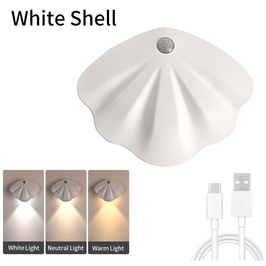 Shell Shaped Motion Sensor Wall Lamp Spotlight Rechargeable Built-in 500/1200mAh Battery Bedroom Corridor Stairs LED Night Light