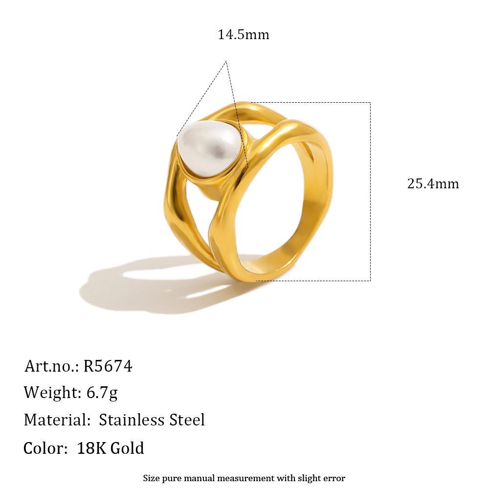 18K Gold Plated Stainless Steel Ring with Imitation Pearl & Tiger Eye Stone for Women - European-American Retro Style Luxury Jewelry